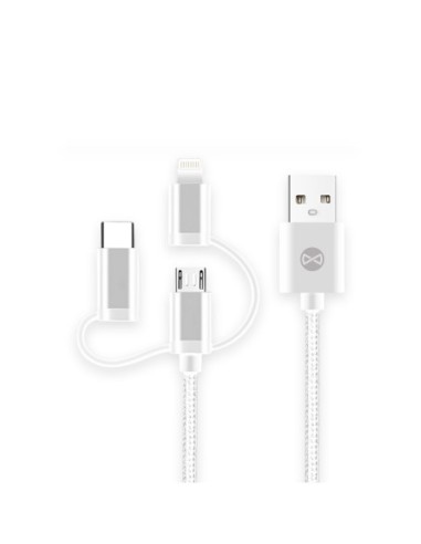 Câble 3 en 1 Forever USB - Lightning, USB-C, microUSB - Blanc