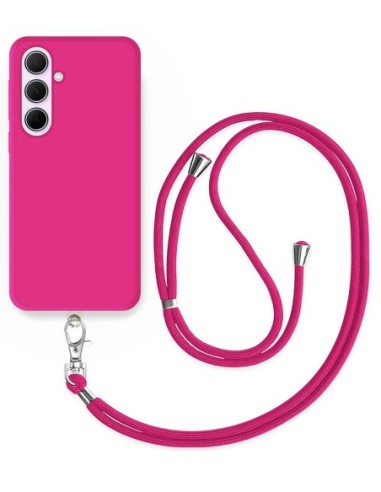 Cordon téléphone en nylon tressé 80cm réglable Rose Fushia