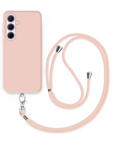 Cordon téléphone en nylon tressé 80cm réglable Rose pâle