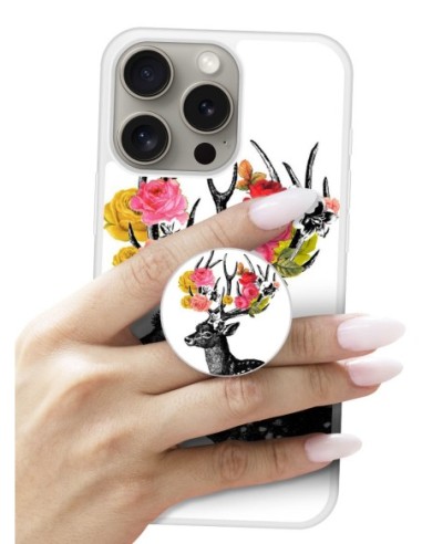 Grip imprimé pour téléphone | Design Cerf fleurs | Poignée et support smartphone