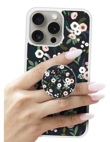 Grip imprimé pour téléphone | Design Flowers Noir | Poignée et support smartphone