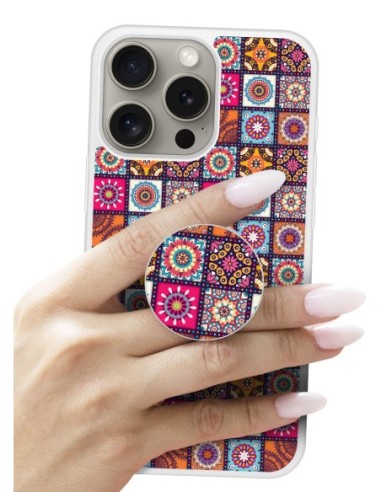 Grip imprimé pour téléphone | Design Patchwork Mandala | Poignée et support smartphone