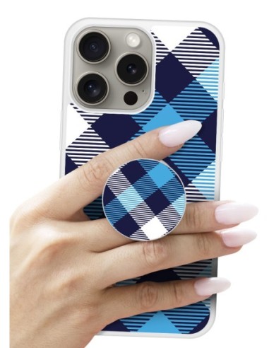 Grip imprimé pour téléphone | Design Tartan Bleu | Poignée et support smartphone